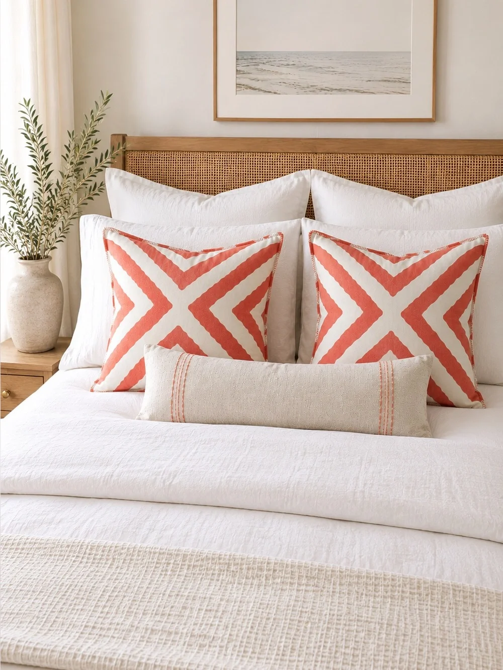 Kit Kemp x Annie Selke Impy Linen Pillow Covers Set of 2 Coral 22” Designer